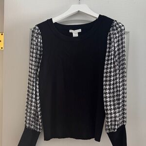 Design History Black Top with Houndstooth Sleeves